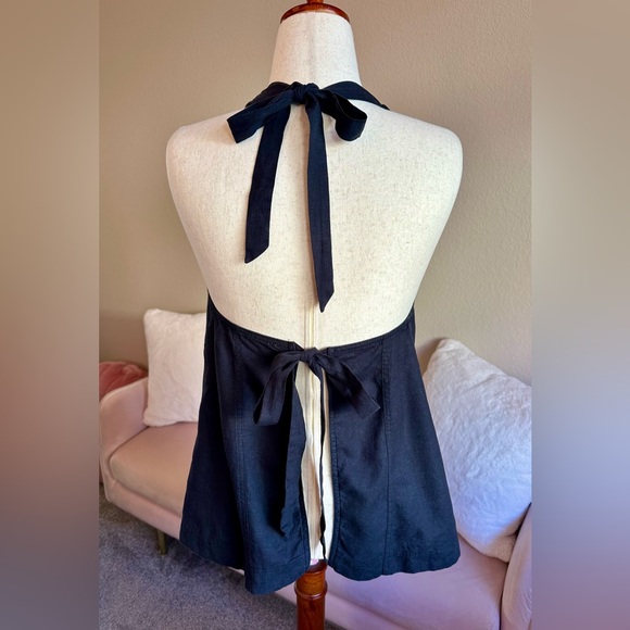 Free People Vest Top Black Linen Blend Women’s M Open Tie Back & Neck Coastal - Picture 3 of 10